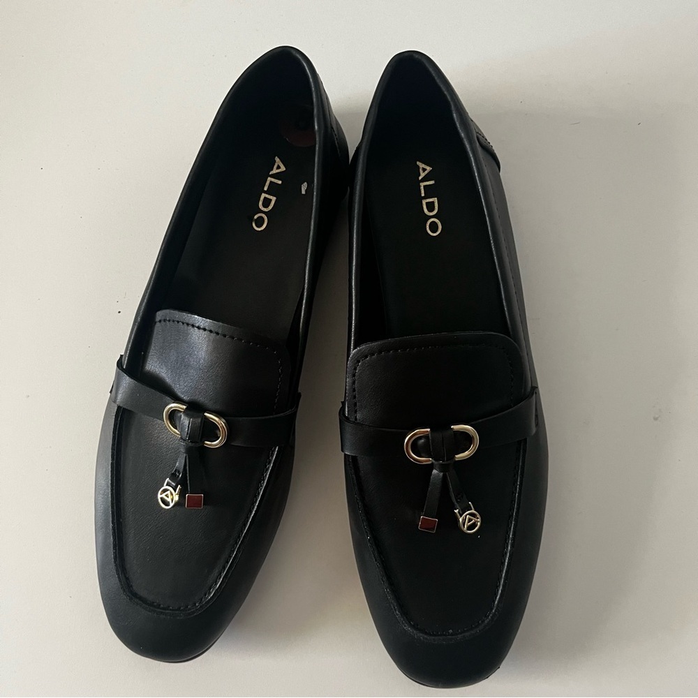 Aldo Elegant Black Loafers with Gold Details